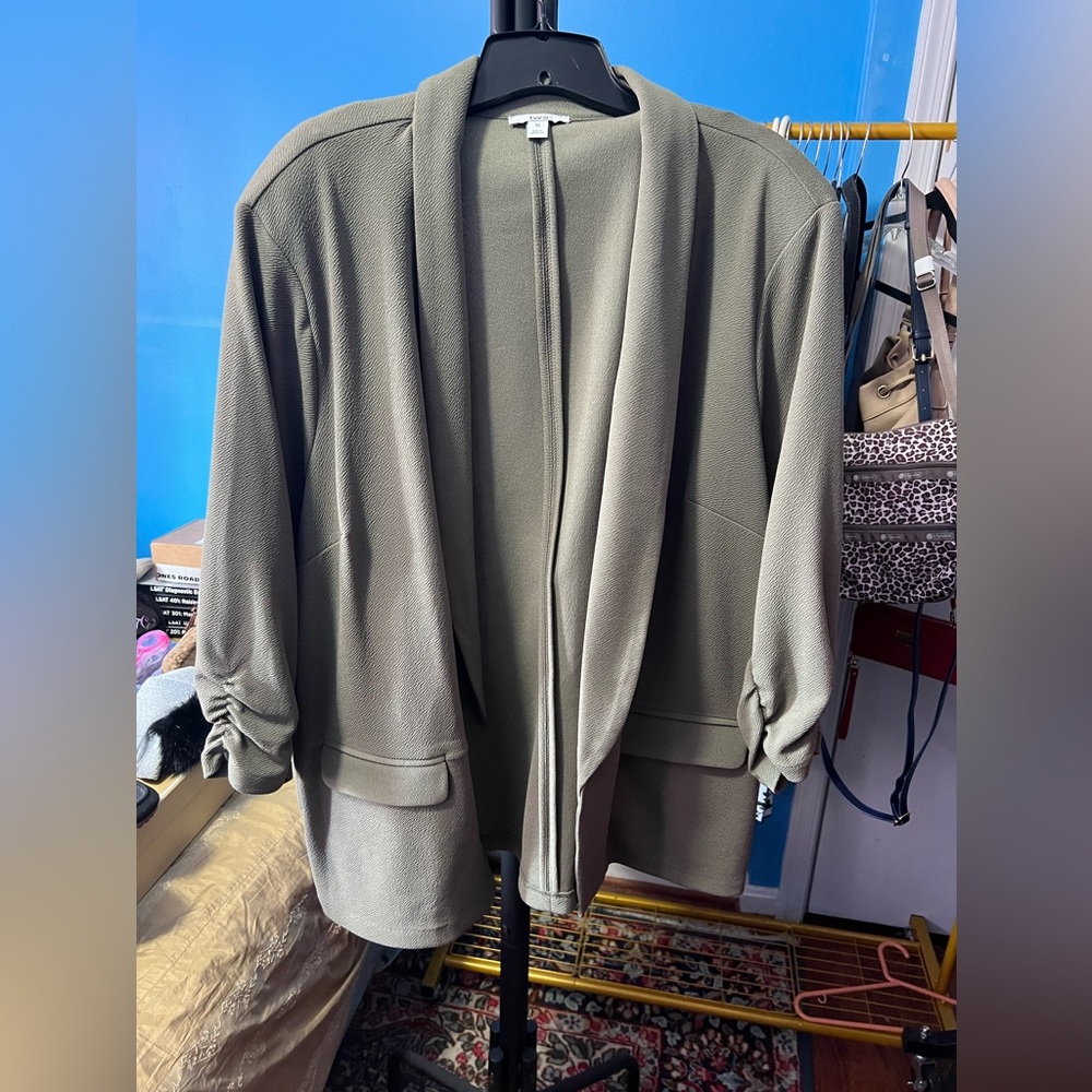Bar III Olive Green Women's Drape Front Collar Ruched 3/4-Sleeve Blazer| 3X